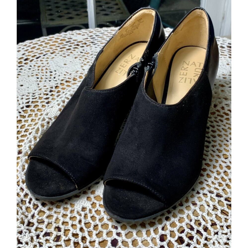 Naturalizer Lola Ankle Pumps Women's Size 7 M Black Leather Suede Heel Zip 601